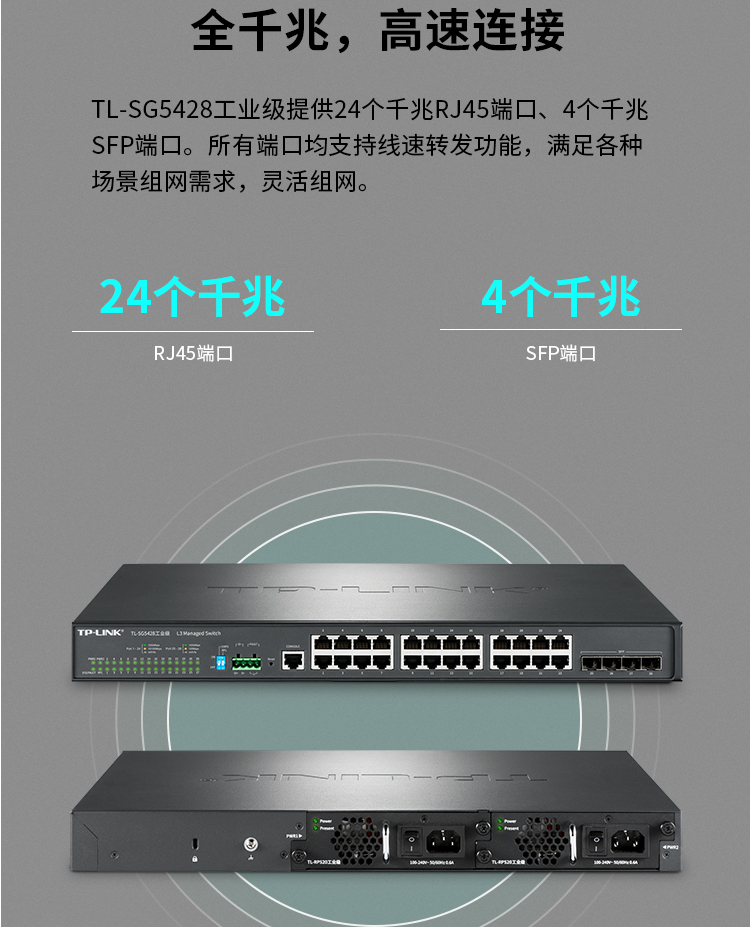 TP-LINK TL-SG5428環網三層網管工業交換機