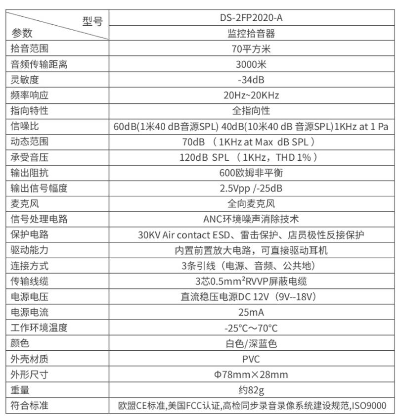 海康威視DS-2FP2020-A 監控專用拾音器