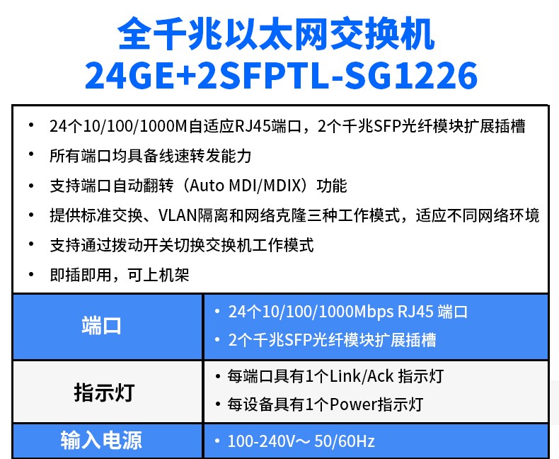 普聯 全千兆以太網交換機24GE+2SFP