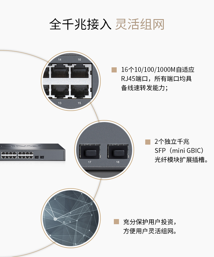 普聯(lián) 16口千兆二層網管核心交換機