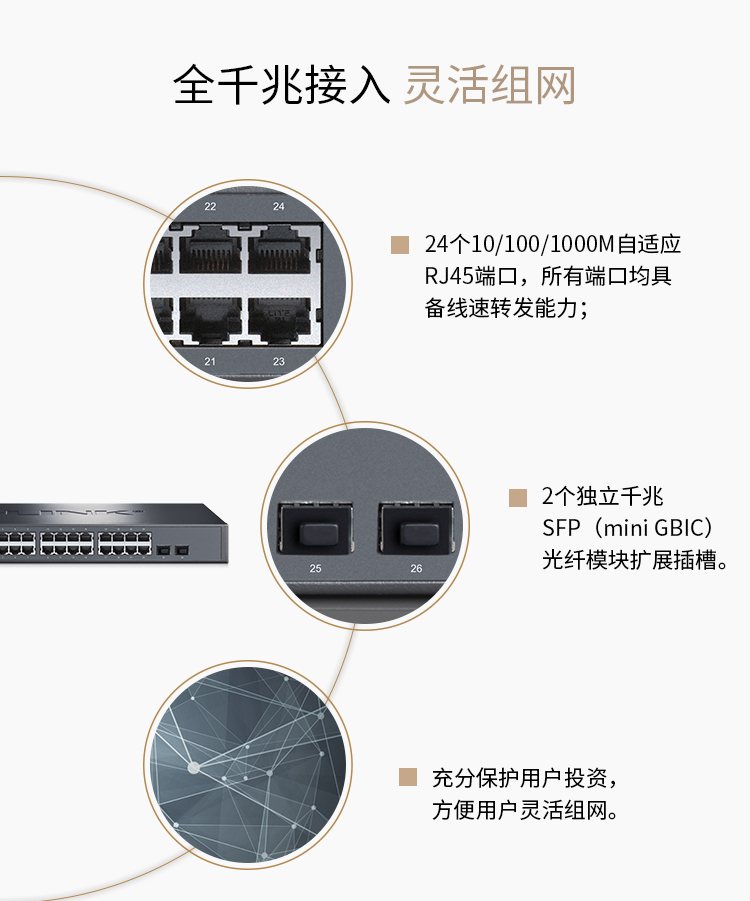 TP-LINK 24口千兆二層網管核心交換機