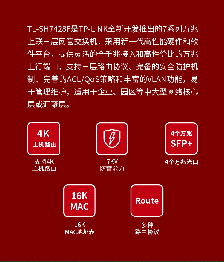 TP-LINK TL-SH7428F萬兆上聯三層網管核心交換機